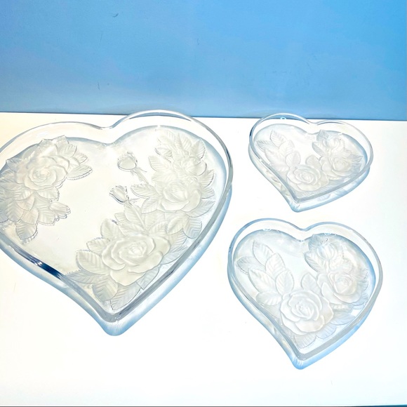 Studio Nova Winter Rose Big & Small Hearts Glass Dish Tray Frosted Vintage - Picture 2 of 14